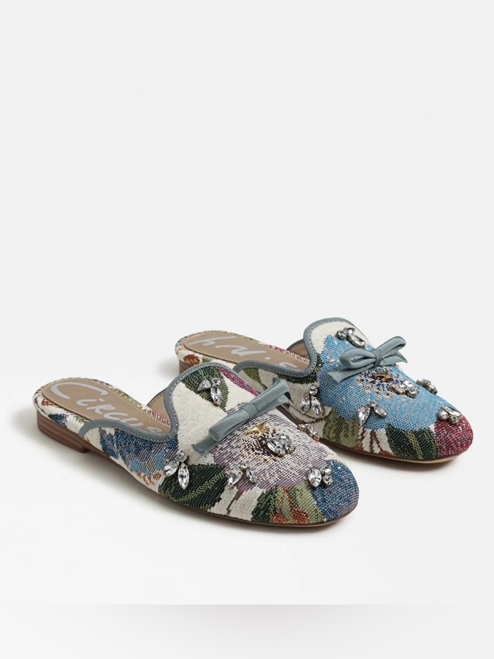 Embellished Floral Tapestry jewel Slip-On Mules in Multi-Color size 7